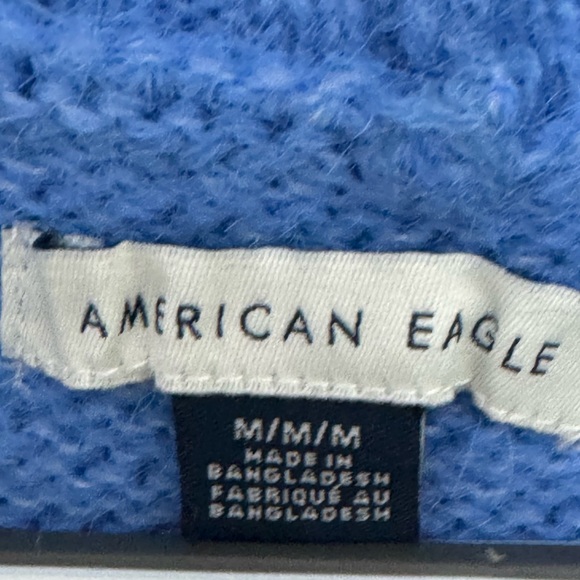 American Eagle Snow Stopper Sweater Bright Blue Cropped Knit Medium - Picture 9 of 13